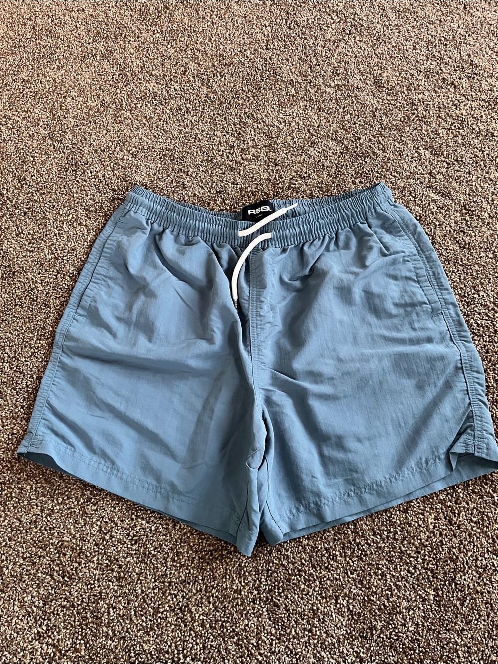 RSQ Slate Blue Men’s Nylon Shorts with White Drawstring
